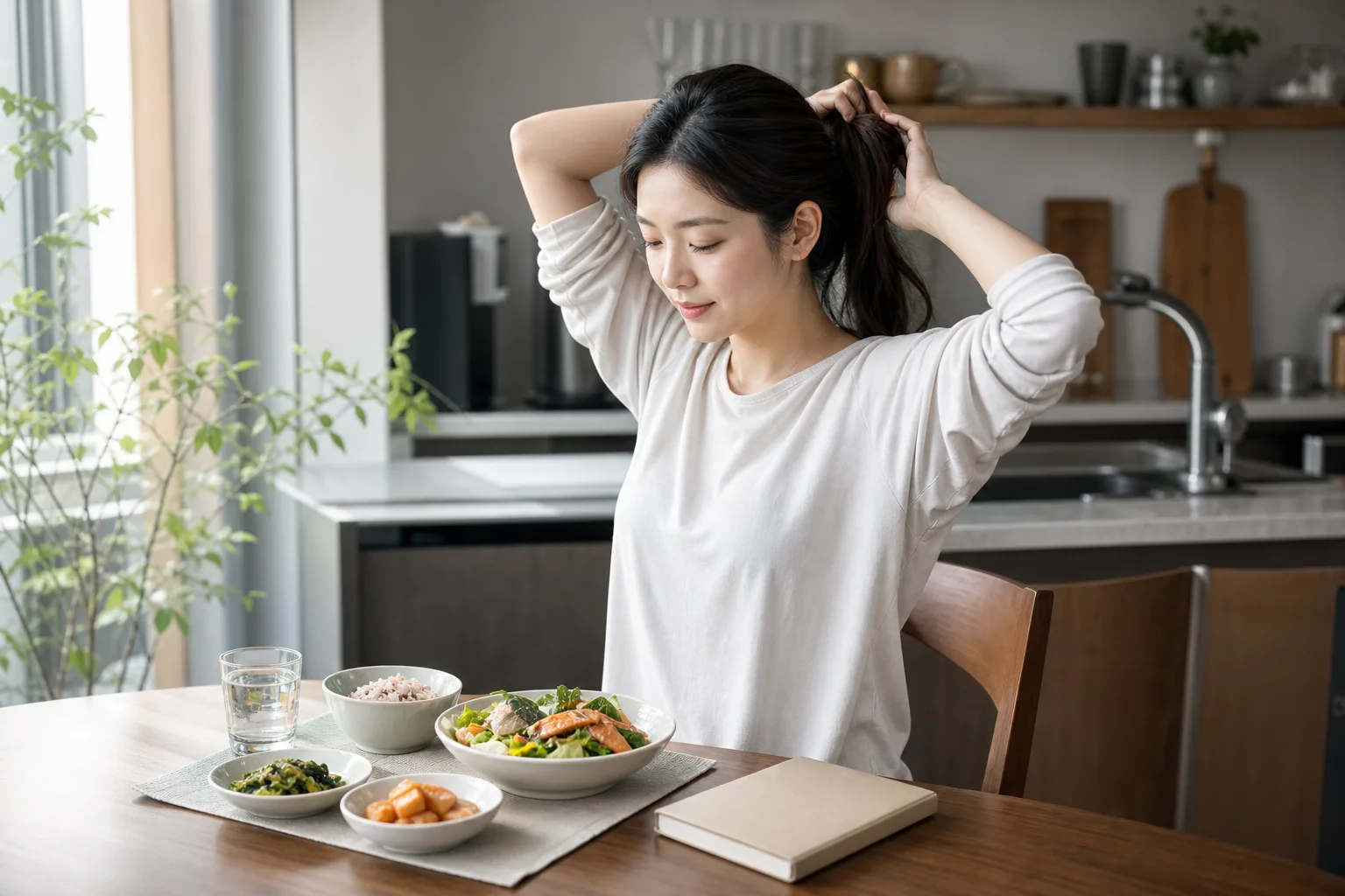 산후 회복을 위해 규칙적인 식사를 준비하는 30대 여성