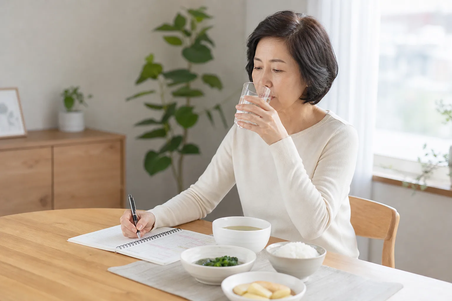 구강작열감 증상과 음식 자극을 기록하는 모습