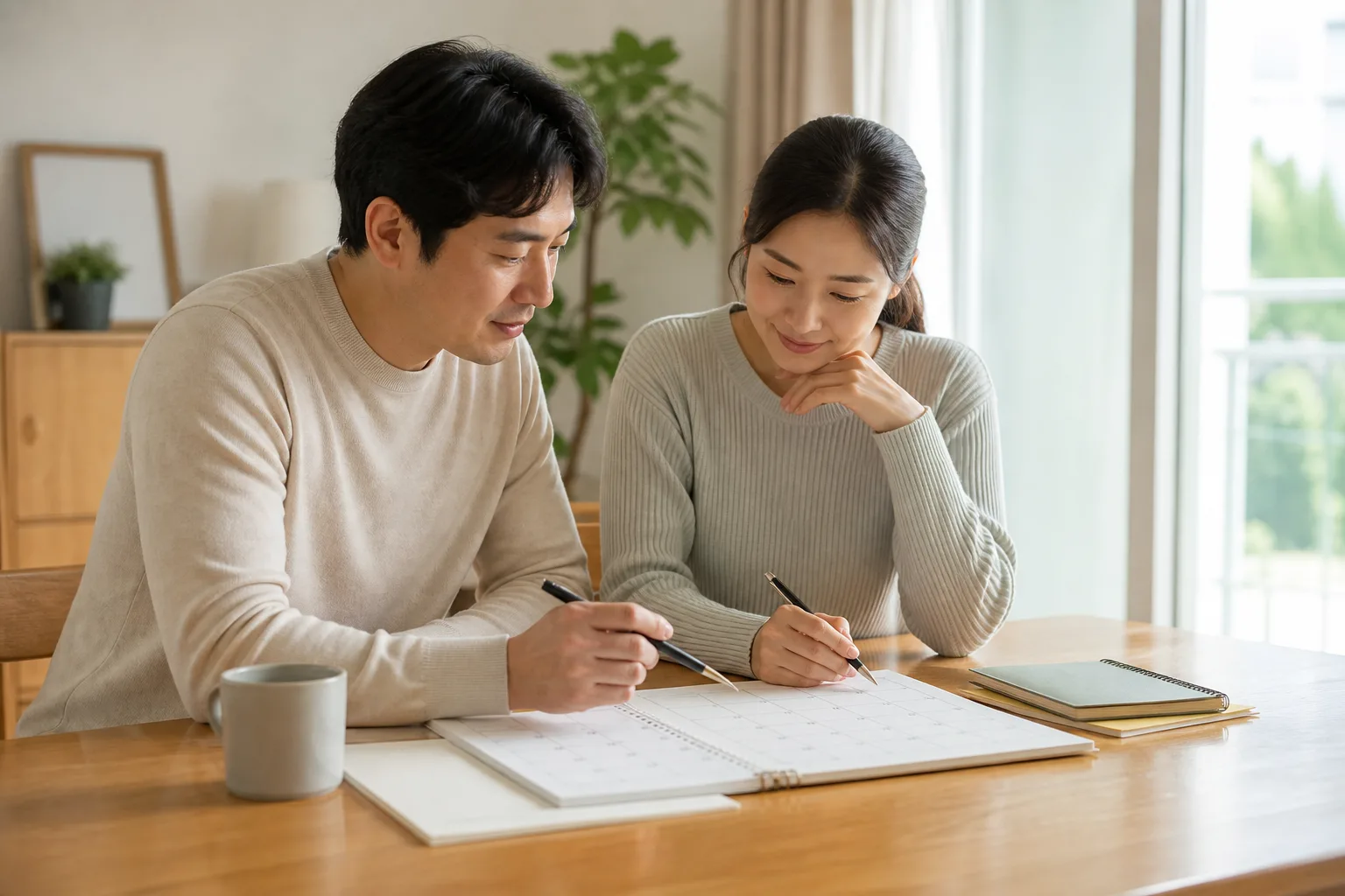 부부가 임신 준비 검사 일정을 함께 정리하는 모습